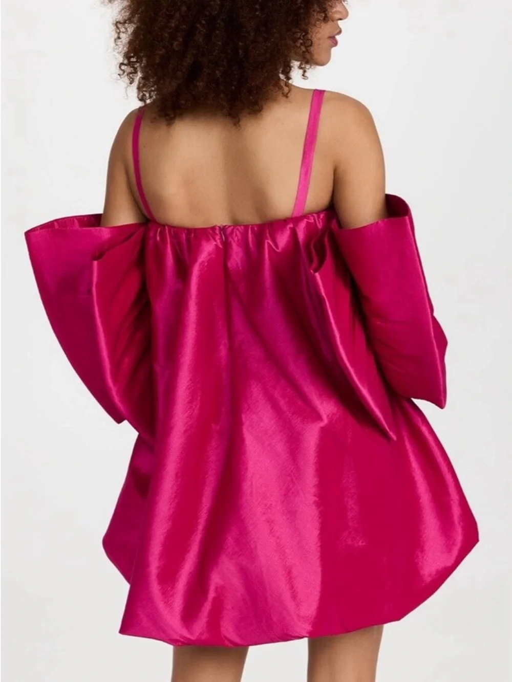 Kika Vargas - NOT TARGET Karen Dress Hot Pink Satin Mini Statement Bow Sleeves - Picture 3 of 10